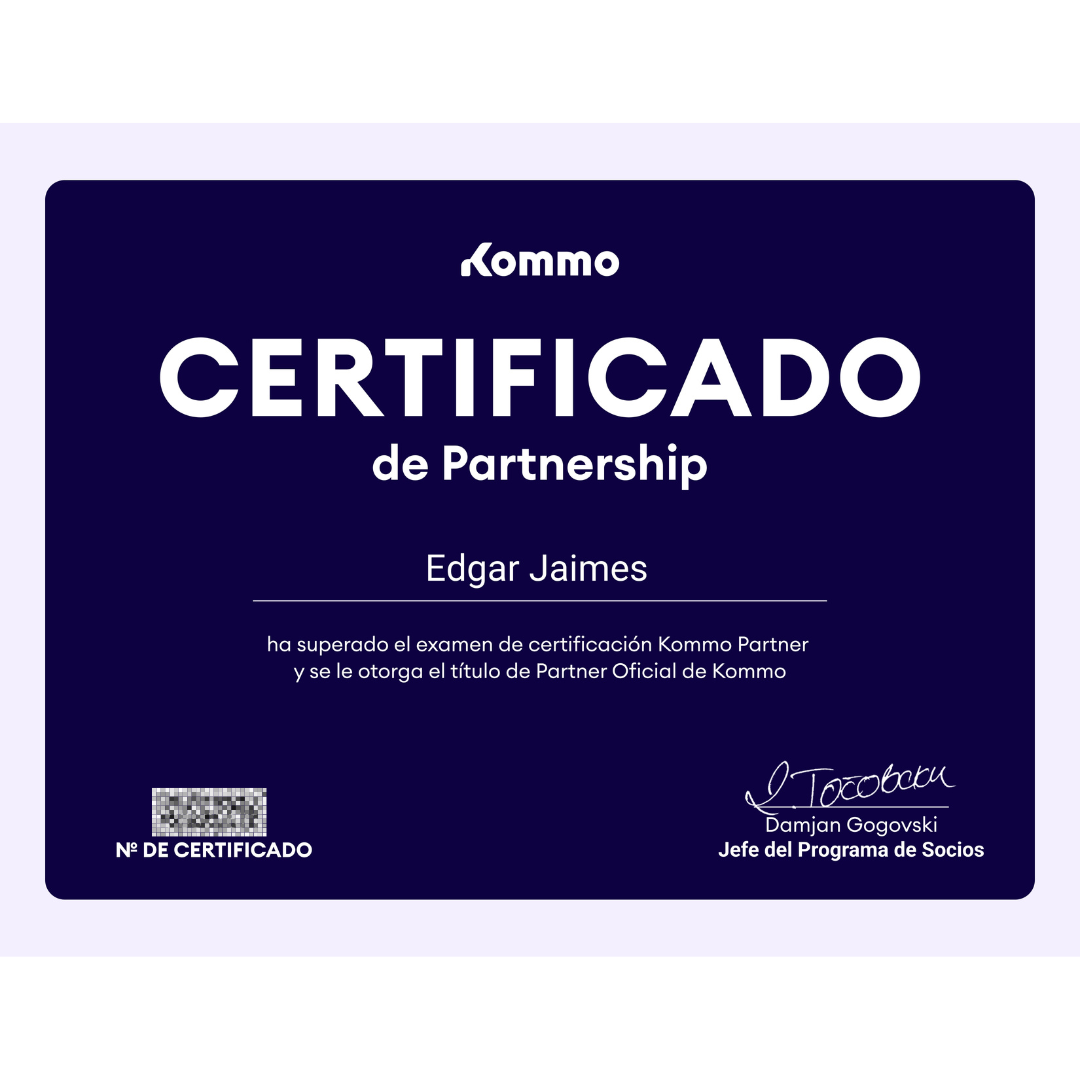 Certificado de Partnership Kommo a nombre de Edgar Jaimes
