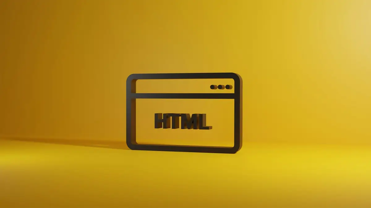 Icono de una ventana de navegador con la palabra HTML sobre fondo amarillo